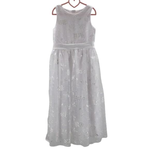 GIRL'S PARTY DRESS 8-9 Y white embroidered tulle flower girl communion maxi B103 - Picture 1 of 8